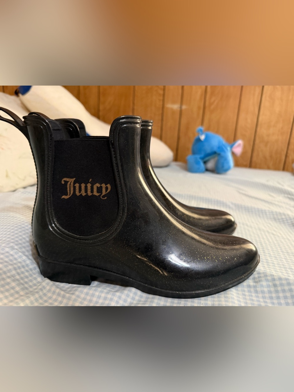 Juicy Couture Black Glitter Chelsea Rain Boots